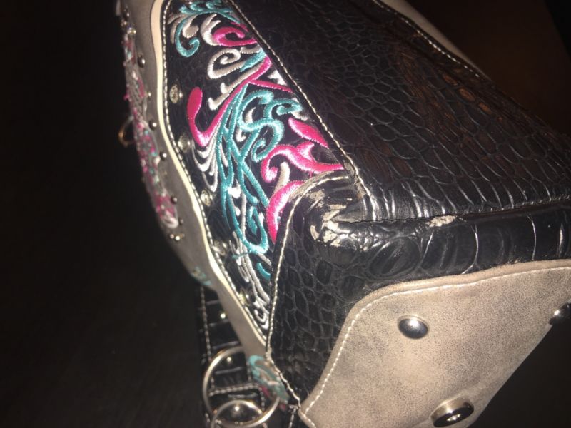 Sugar Skull Pink Blue Embellished Studded Rhinestone Purse Shoulder Bag Handbag