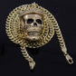 Men's Gold Plated King Head Skull Pendant 24" Cuban Chain Hip-Hop Necklace