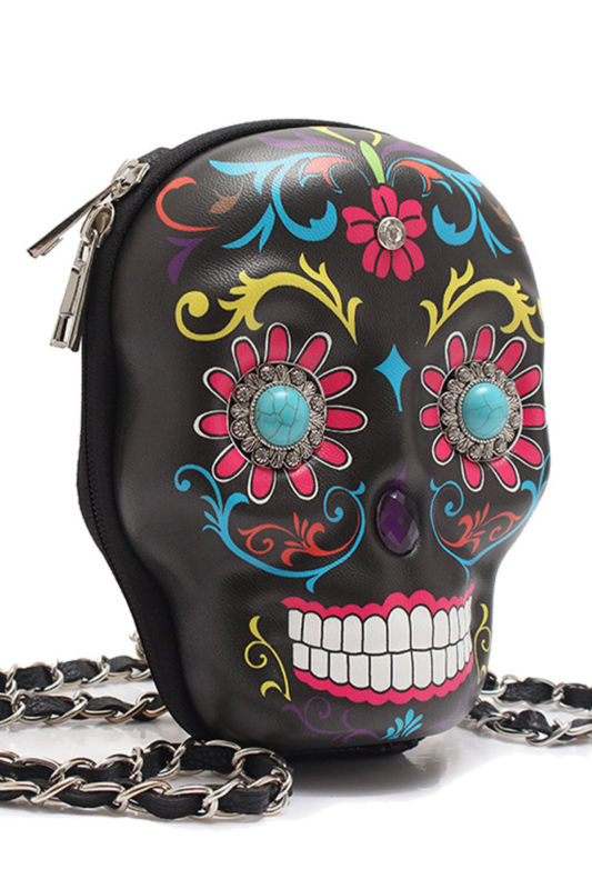 Cowgirl Trendy Sugar Skull Calavera Day of The Dead Crossbody Handbag Messenger