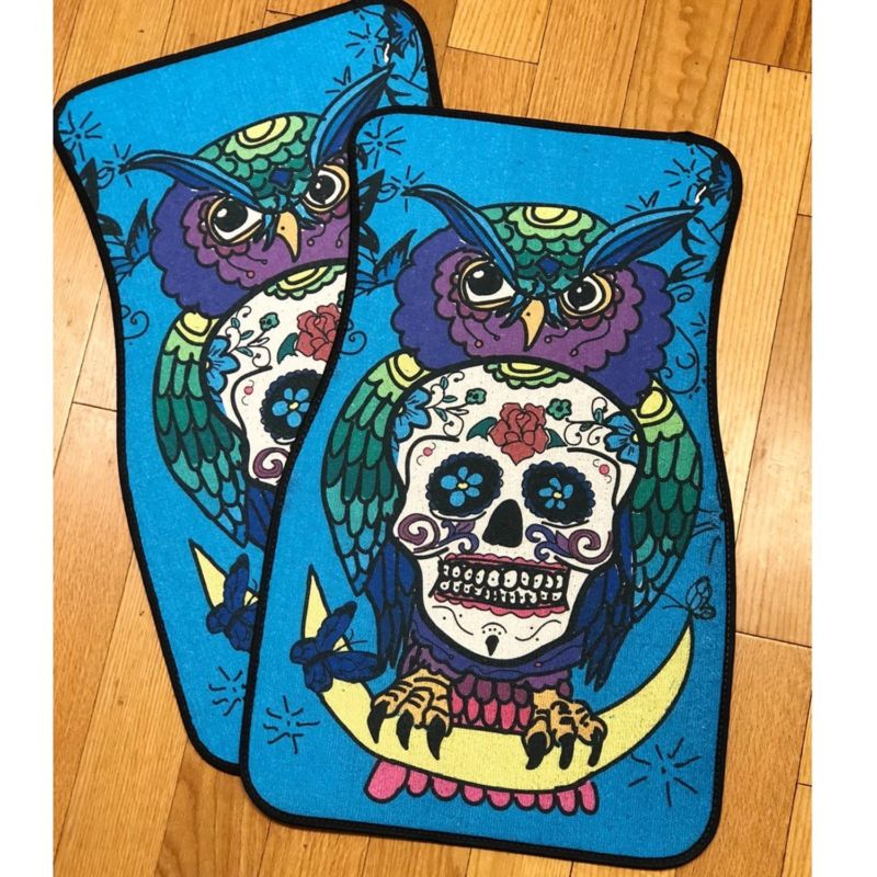 Owl Sugar Skull 2 Piece Carpet Car Floor Mat Set New