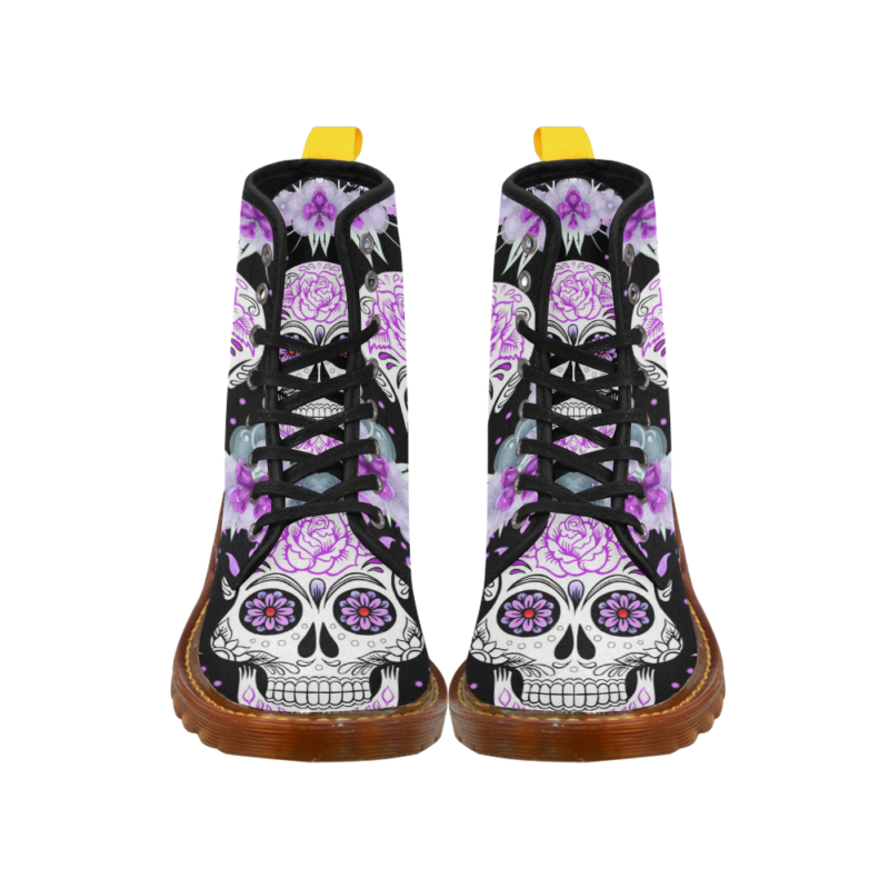 Smile Sugar Skull and Flowers Cool Girl's Canvas Martin Boots for Women
