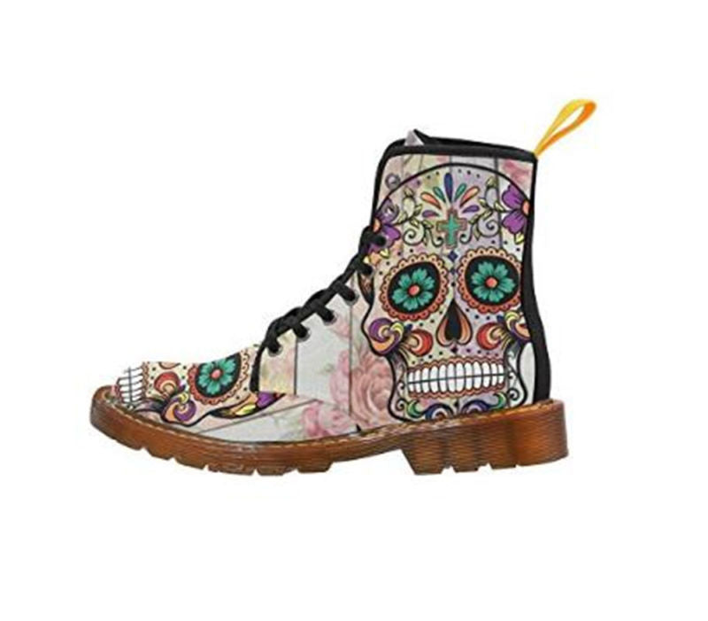Women's Shoes Lace Up Boots Sugar Skull on Flower Martin Boots Ankle Boot