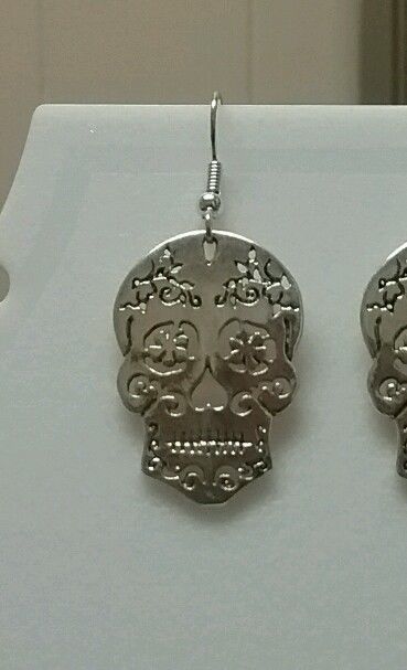 Silver color Sugar Skull dangle earrings