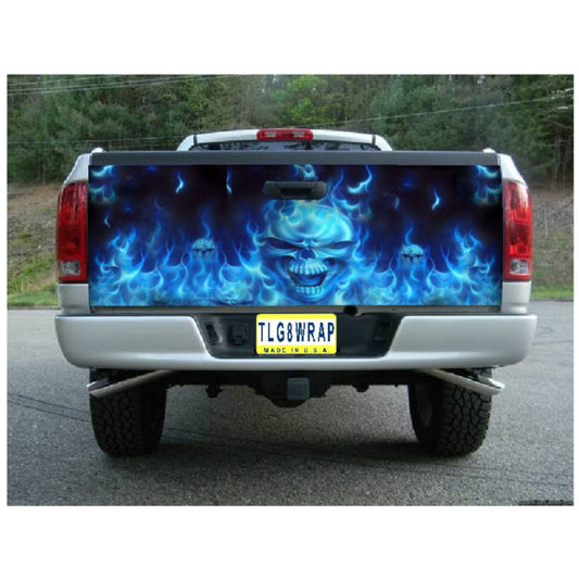 FLAMING SKULL Tailgate Wrap Vinyl Graphic Decal Sticker LAMINATED