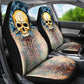 Skull Car Seat Cover Design Gold Pattern