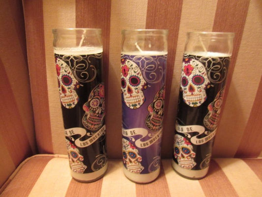 DAY OF THE DEAD SUGAR SKULL SCENTED CANDLE SET (3) size Large