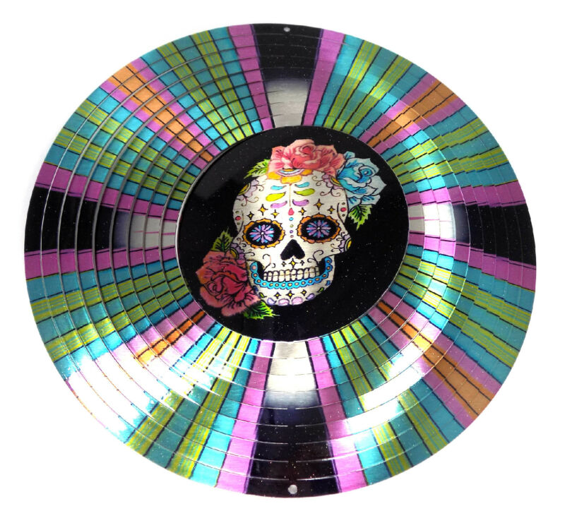 3D Skull Flower Wind Spinner Stainless