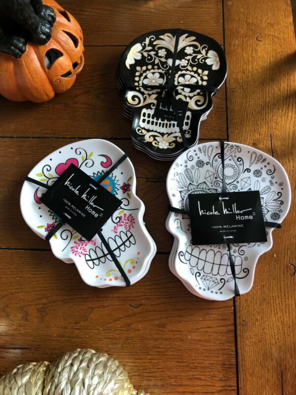 SUGAR SKULL MELAMINE PLATES HALLOWEEN NEW WITH TAGS