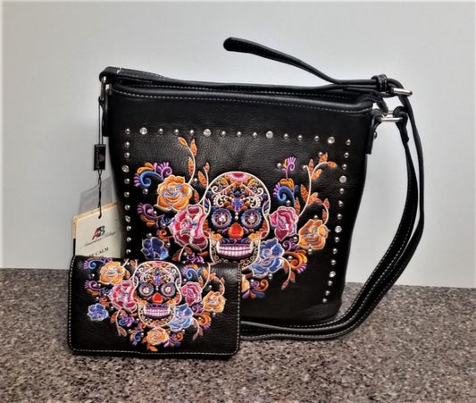 Concealed Carry Purse Sugar Skull Matching Wallet Crossbody Bag