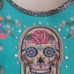 SUGAR SKULL CONCEALED CARRY HANDBAG PURSE BLUE COME WITH 2 FREE GIFTS - SKULL HAT AND A BRACELET