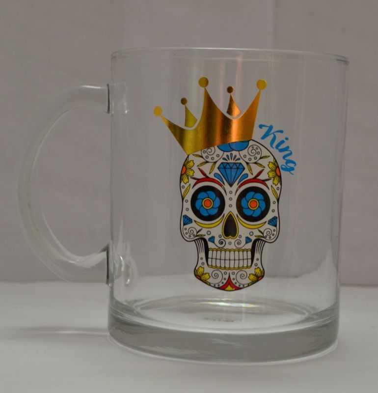 Day of the Dead King and Queen Sugar Skull Mug Set 18 fl oz