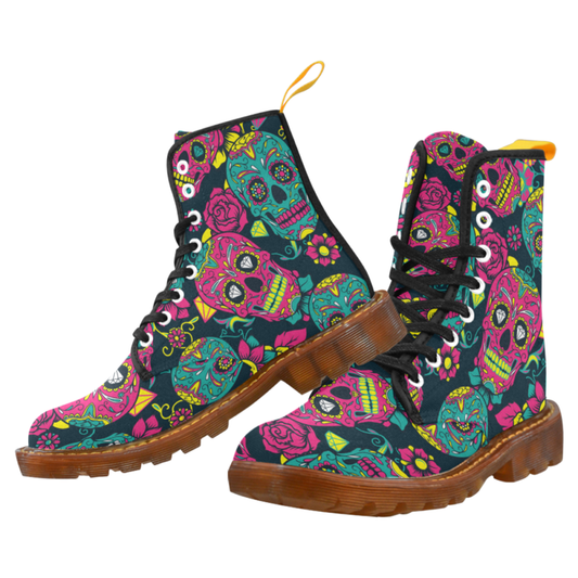 Women's Shoes Lace Up Boots Martin Boots Day of The Dead Colorful Sugar Skull
