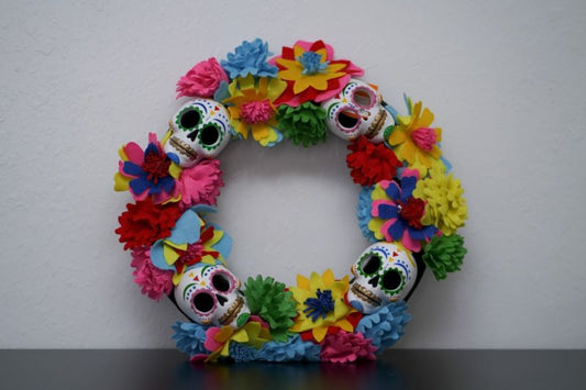 Day of the Dead Colorful Halloween 16 Inch Wreath
