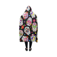 Custom Stylish Wearable Head Sugar Skull Black Hooded Blanket 50x40 Inch