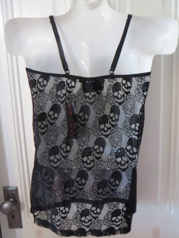 Women's Jawbreaker Sugar Skull Cami Top Skull Lace Back Black Day of the Dead