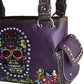 Western purple embroidery sugar skull day of the dead handbag shoulder purse bag