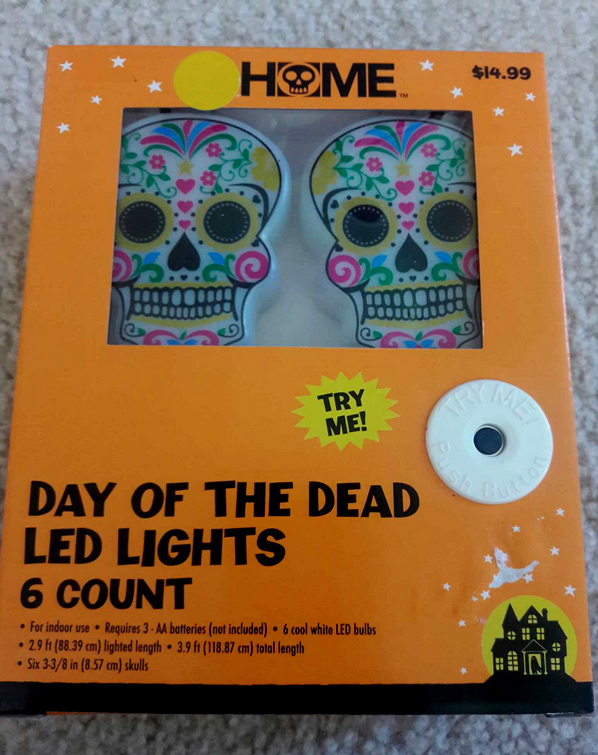 Day of the Dead Sugar Skull String of 6 LED Lights Bedroom Wall Decor Girl's NEW