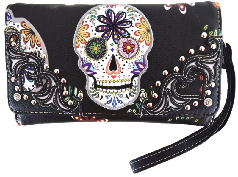 Sugar Skull Halloween Purse Punk Handbag Women's Totes Shoulder Bag Wallet Set
