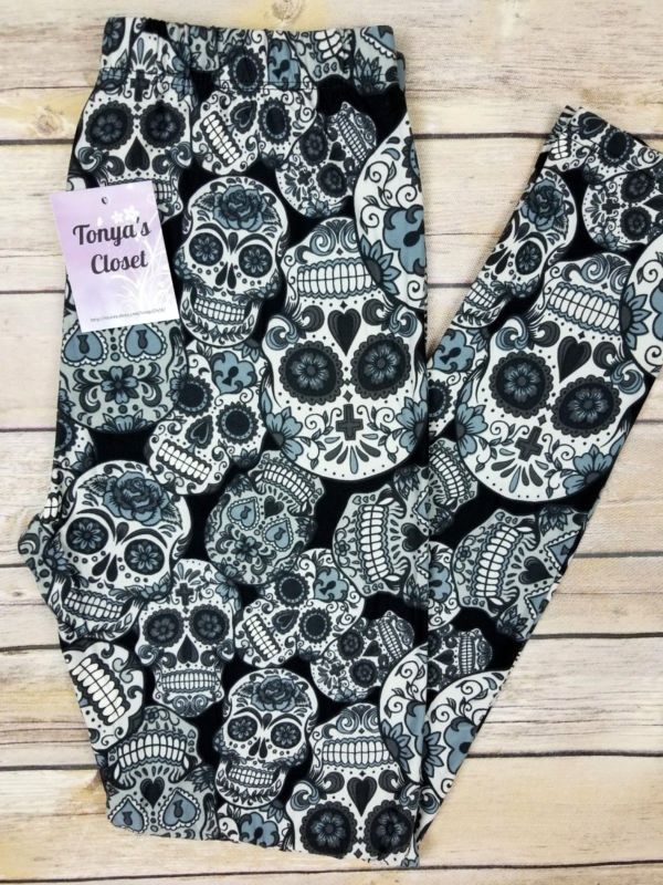 Sugar Skull Leggings Black Base Skulls Skeletons Buttery Soft ONE SIZE OS 2-10