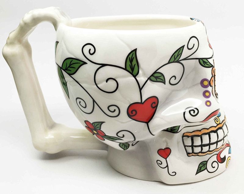 Colorful Day Of The Dead Sugar Skull Drinking Coffee Mug