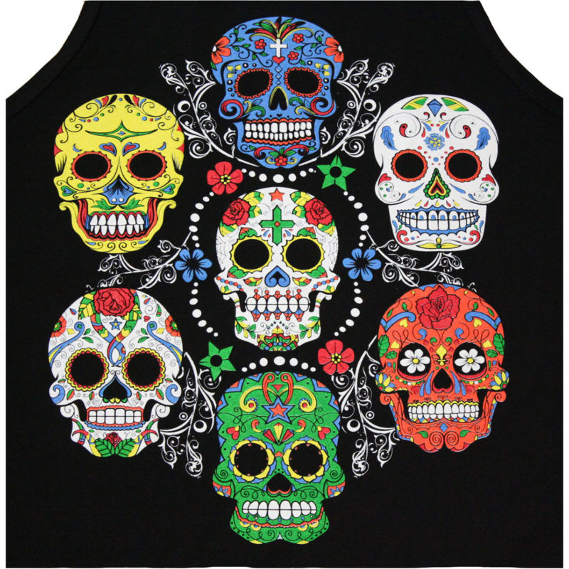 Colorful Sugar Skulls Graphic  Men's Tank Top Shirt Black