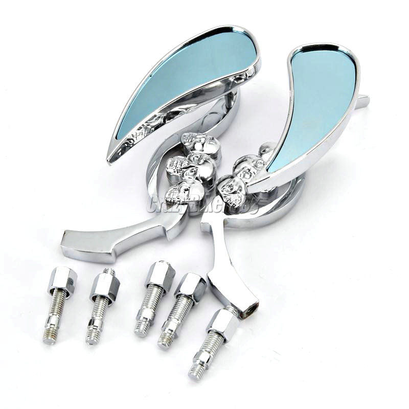 Chrome Skull Rearview Mirrors For Harley Sportster XL 1200 883 Street Glide