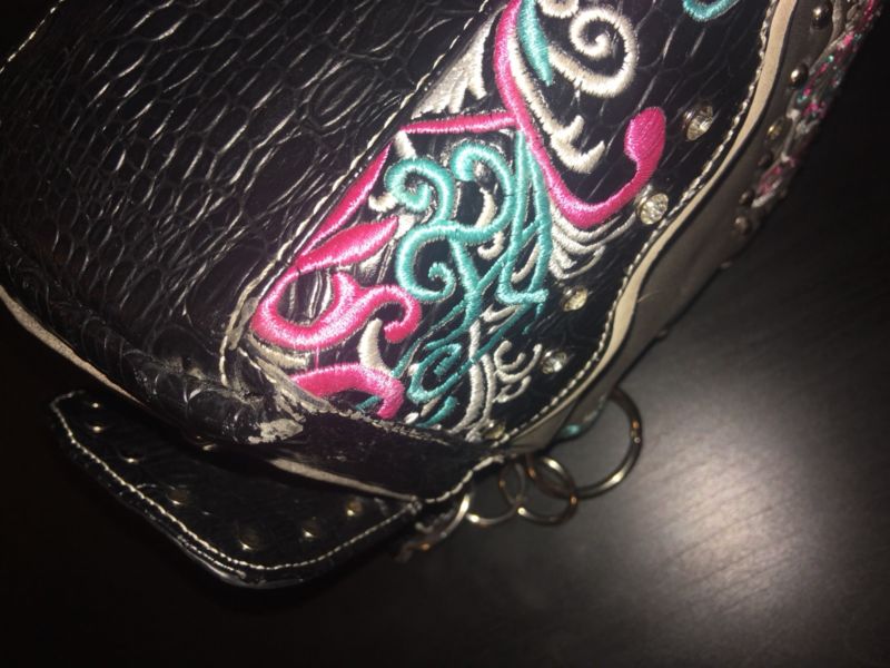 Sugar Skull Pink Blue Embellished Studded Rhinestone Purse Shoulder Bag Handbag