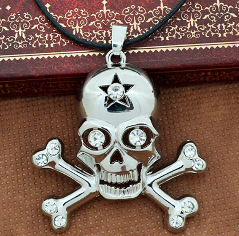 Men's Personalized Diamond Silver-Plated pirate Skull Pendant Chain Necklace