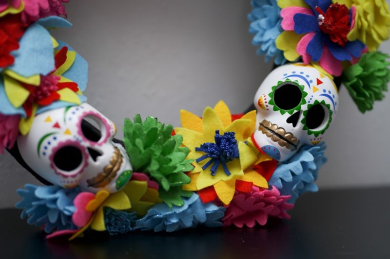 Day of the Dead Colorful Halloween 16 Inch Wreath