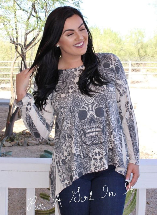 SUGAR SKULL SUBLIMATION SHARKBITE TUNIC SHIRT XL 1X 2X 3X