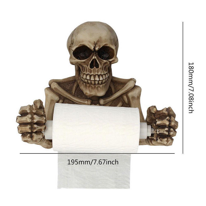 Skull Toilet Paper Towel Roll Holder Wall Mount Bone Skeleton Resin Bathroom