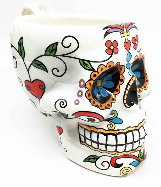 Colorful Day Of The Dead Sugar Skull Drinking Coffee Mug
