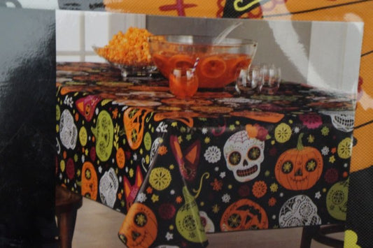 NEW Halloween Sugar Skulls Vinyl Tablecloth 70" Round