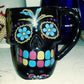 Day of the Dead Black Sugar Skull Pink Daisy Back Coffee Mug