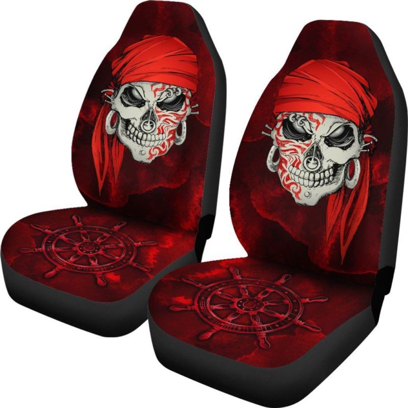 Skull Car Seat Cover Red Viking Skeleton Sale (Set of 2)