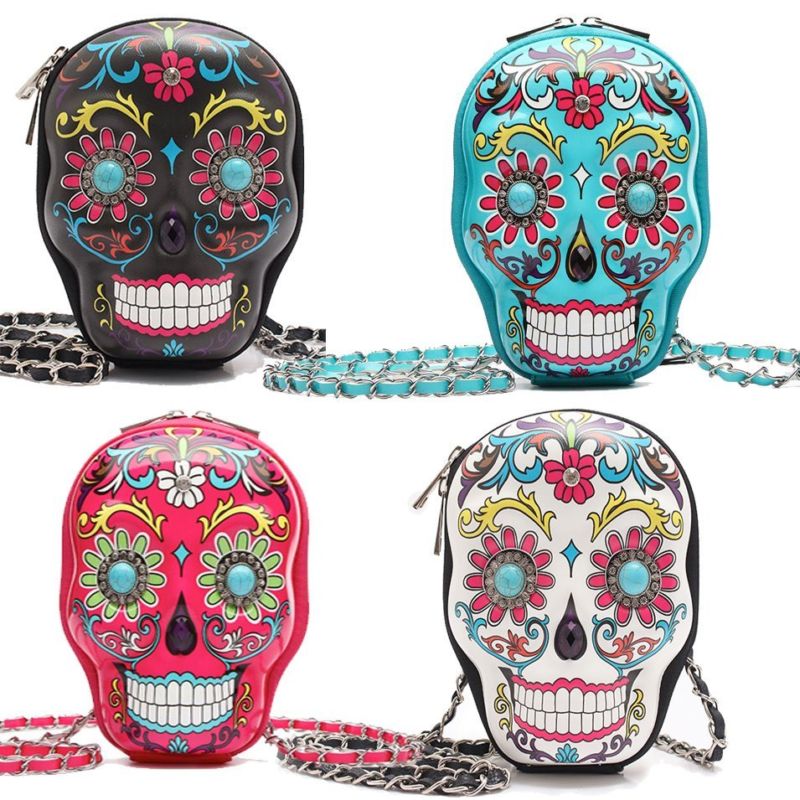 Cowgirl Trendy Sugar Skull Calavera Day of The Dead Crossbody Handbag Messenger