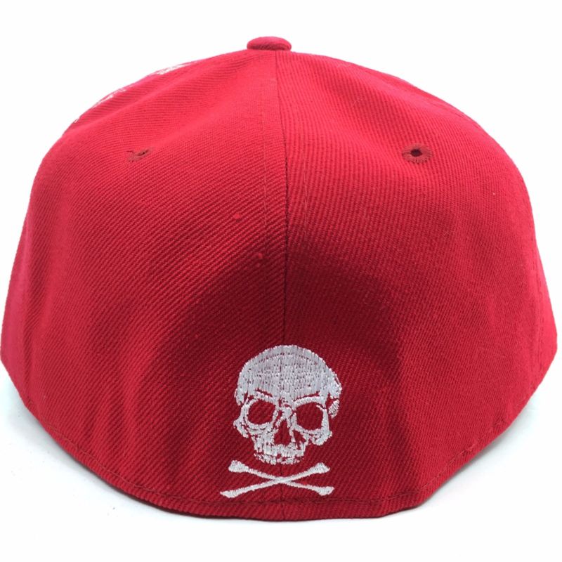 Bling Sugar Skull Dragon Embroidered Flat Fitted Sport Hat Cap Bill Red White
