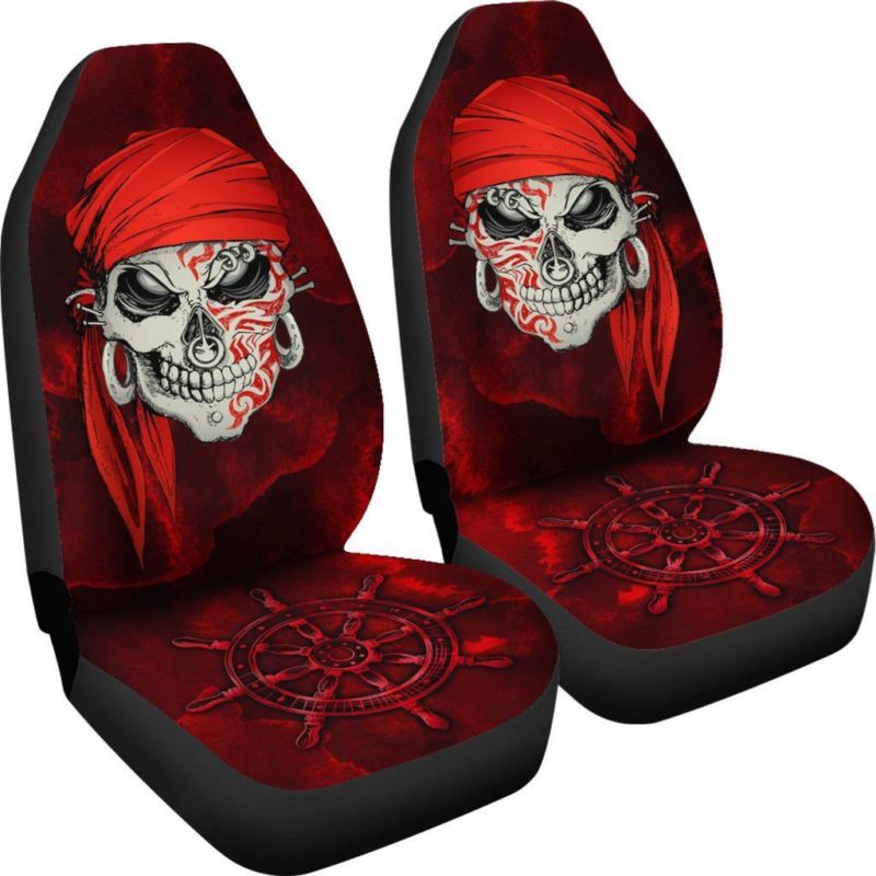 Skull Car Seat Cover Red Viking Skeleton Sale (Set of 2)