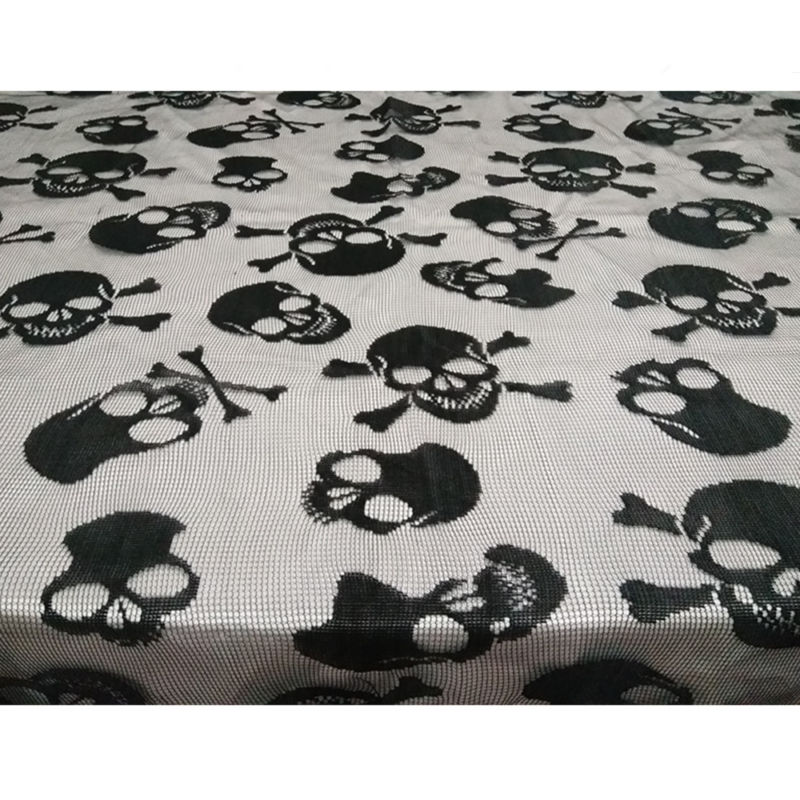 Skull Round Tablecloth Black Lace Table Cloth Topper Halloween Party Decor 70"