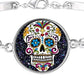 Art Gothic Bracelet Wristband Skull Bangle Glass Flower Sugar Silver Plated