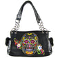 BLACK SUGAR SKULL WITH FLOWER BACKGROUND LOOK SHOULDER HANDBAG CONCEALED CARRY