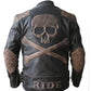 Men’s Biker Reinforced Vintage Distressed Black Skull Leather Jacket