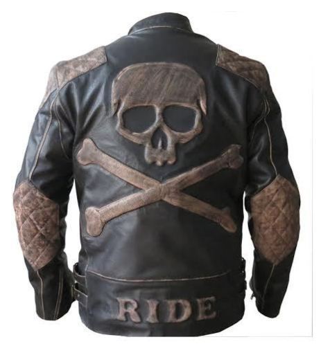 Men’s Biker Reinforced Vintage Distressed Black Skull Leather Jacket