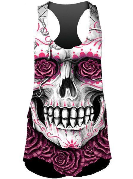 Lethal Angel Day Of The Dead Rose Skull Tattoo Womens Tank Top Shirt