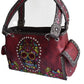 Red burgundy embroidery sugar skull day of the dead handbag shoulder purse bag