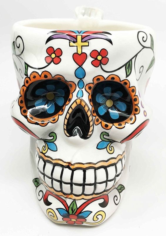 Colorful Day Of The Dead Sugar Skull Drinking Coffee Mug