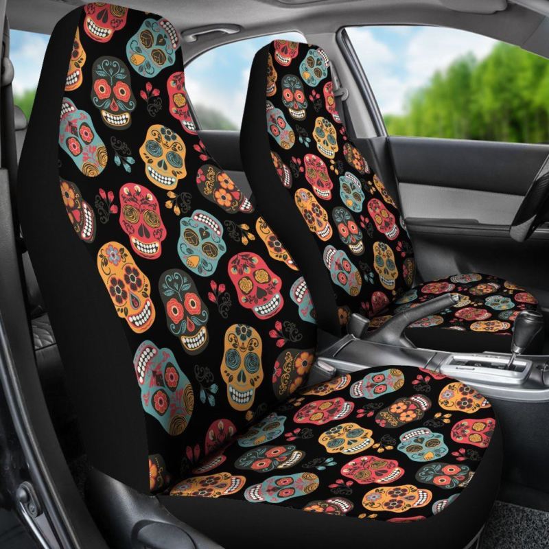Skull Car Seat Cover Black/Colorful ( Set of 2 )