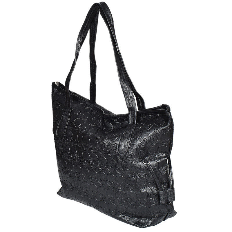 Gothic Skull Embossed Black Synthetic Leather Shoulder Bag Women Mens Handbag