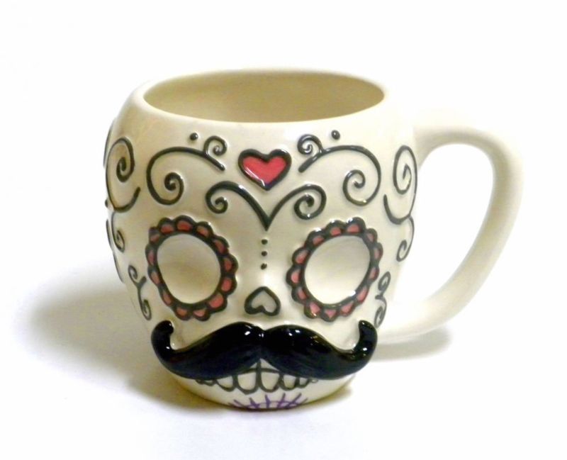 Sugar Skull with Mustache Ceramic Coffee Mug New