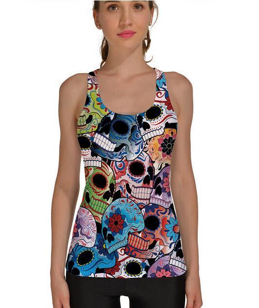 Fashion Day of the Dead Skull Printed  Tank Tops Sleeveless vest 4XL  sugar skull tanktop